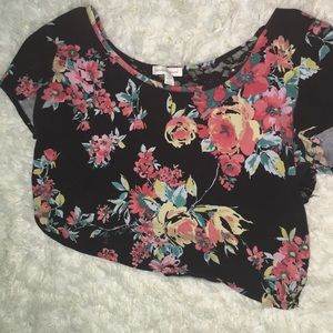 Black flower crop top with  lacy back
